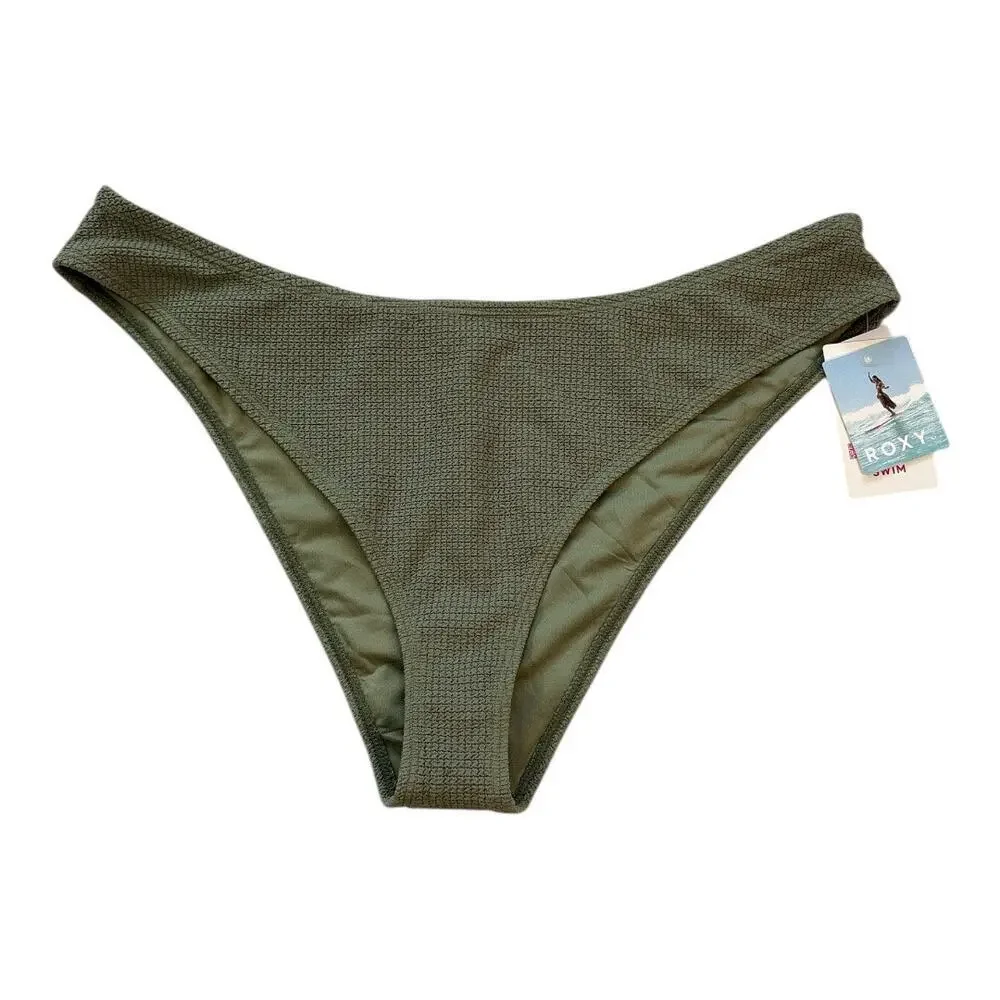 Roxy Women's Essaouira High Leg Moderate Bikini Bottoms Oil Green Size XXL Swim